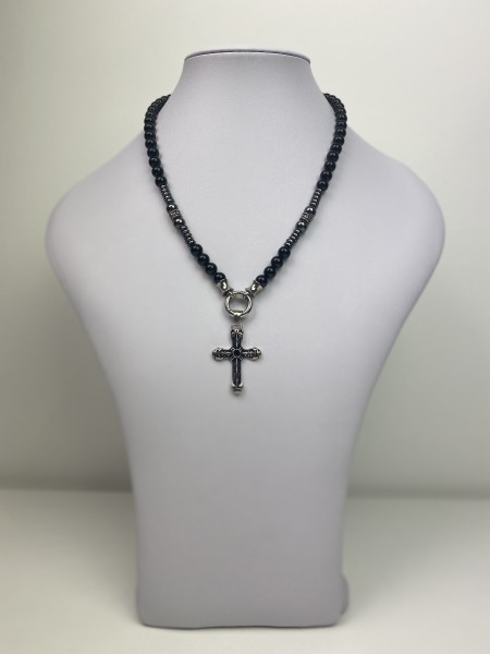 Halskette für Herren/Damem Frauen/Männer Perlenkette mit Kreuzanhänger