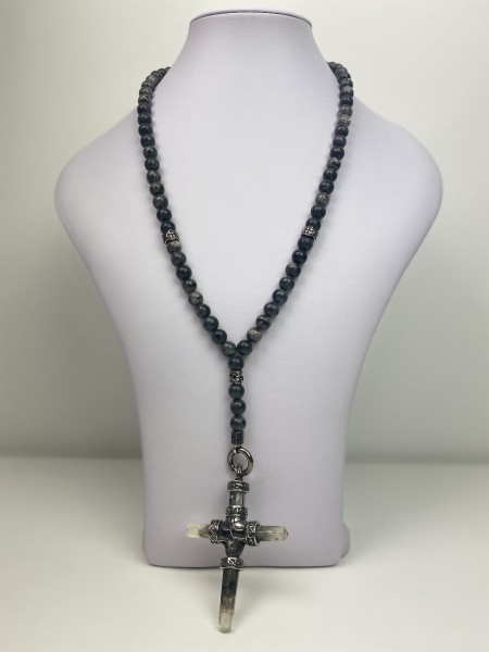 Halskette für Herren/Damem Frauen/Männer Perlenkette mit Kreuzanhänger aus Quarz